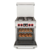 24 in. Commercial Electric Range with 4 Burners and 1 Standard Electric Oven in Stainless Steel - 208V 3-Phase (KM-CR24-E)